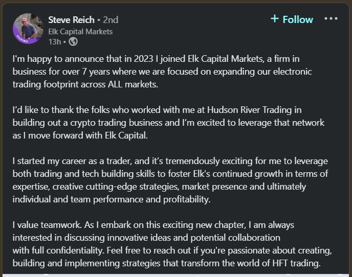 A LinkedIn post by Steve Reich