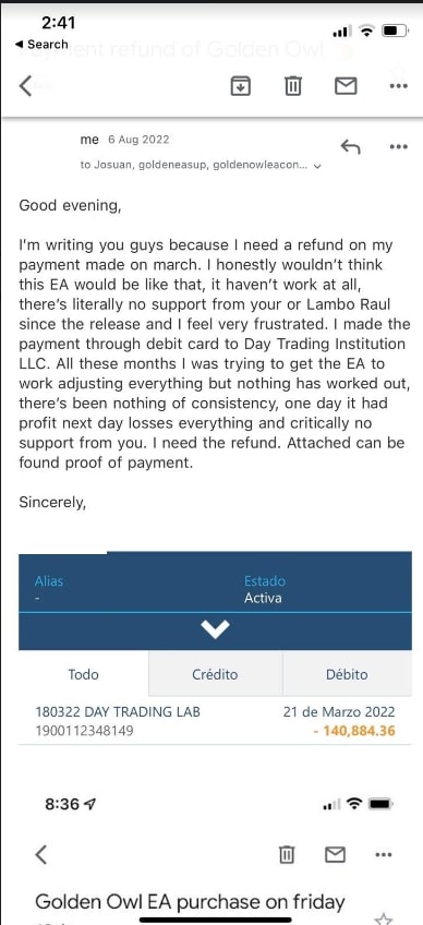 A buyer of GoldenOwl seeking refunds