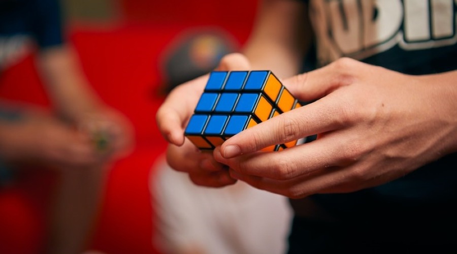 A completed Rubik's Cube (Spin Master).