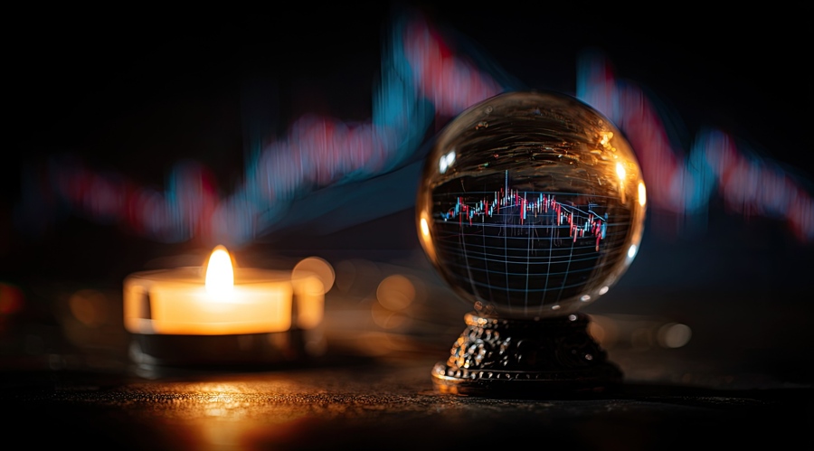 A crystal ball reflects a stock market graph (Shutterstock)