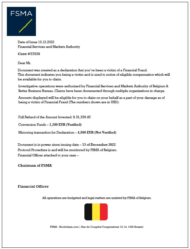 A letter send to a victim by fraudsters