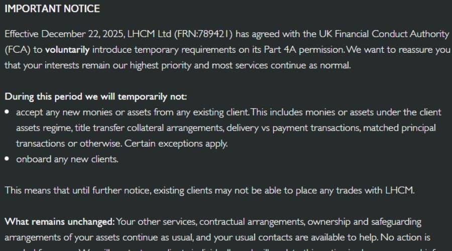 A notice on LHCM's website