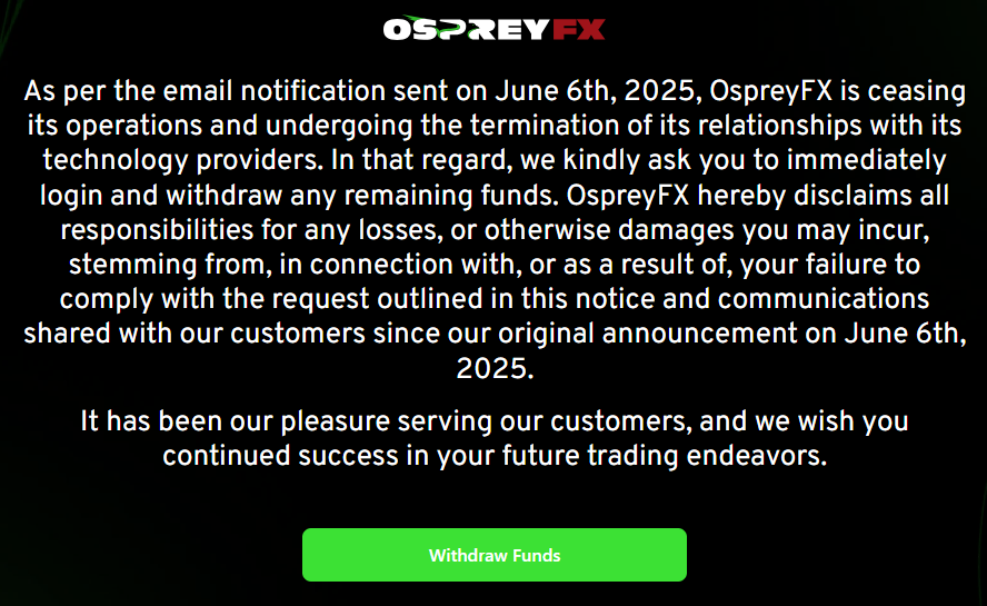 A notice on OspreyFX website