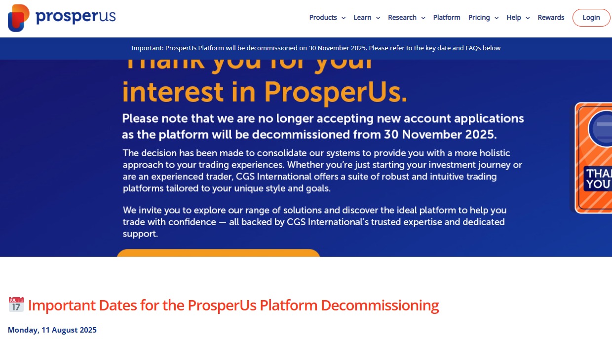 A notice on ProsperUS' website