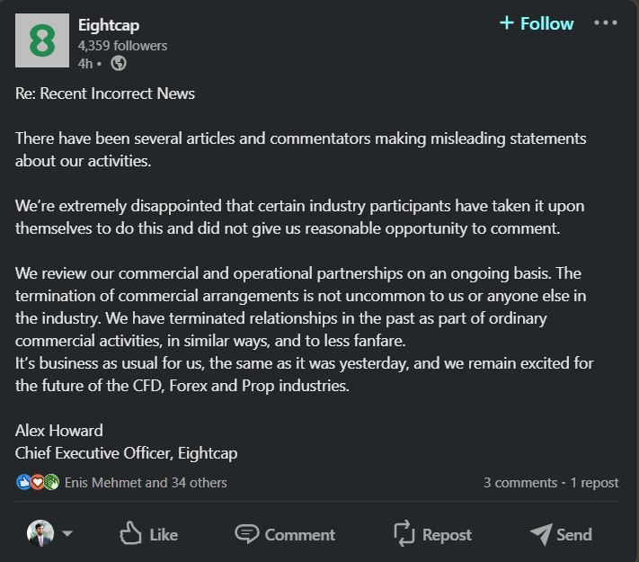 A post by Eightcap's CEO