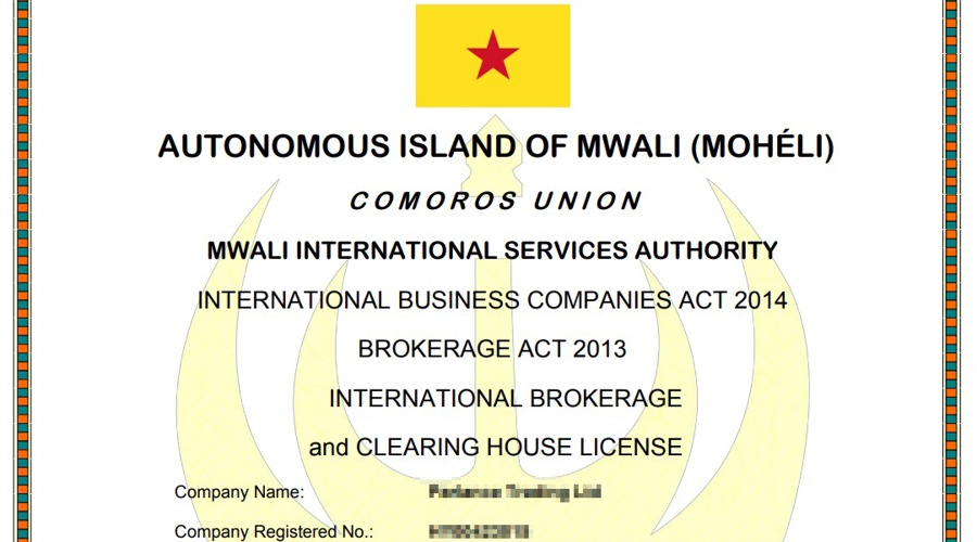 A regulatory certificate issued by the Mwali International Services Authority