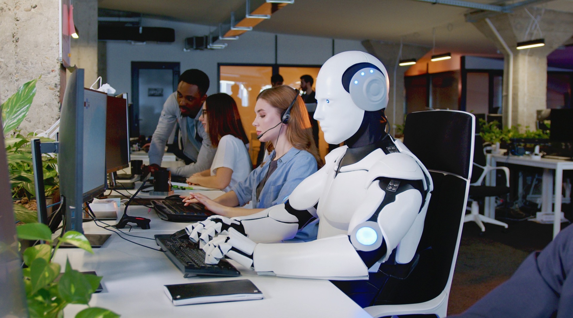 A robot working in an office with humans