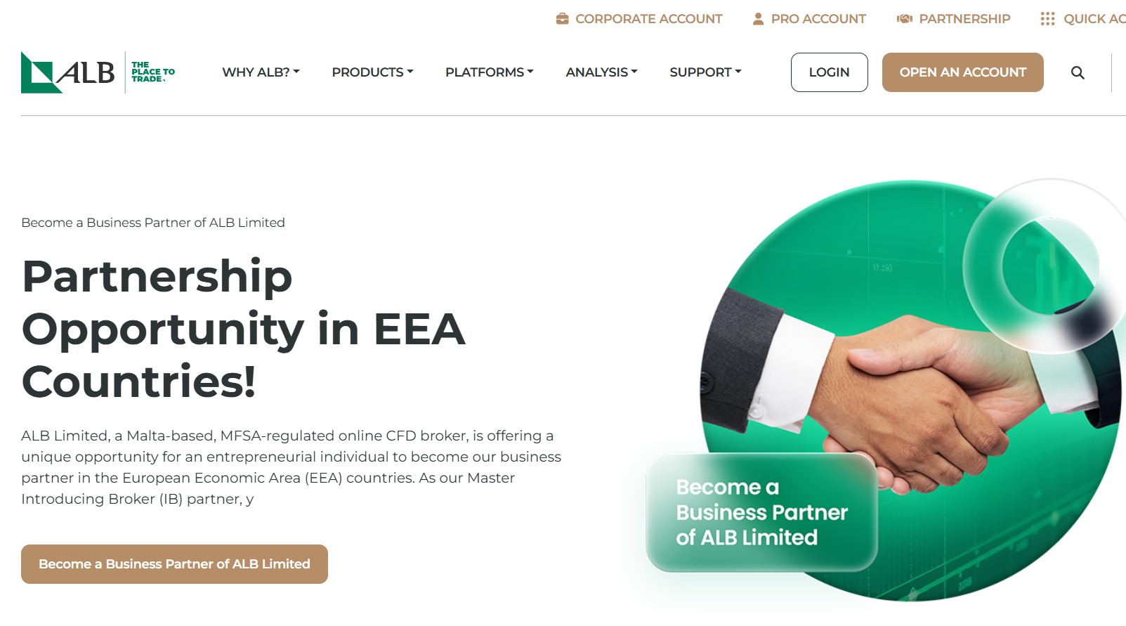 A screenshot of ALB's Europe website