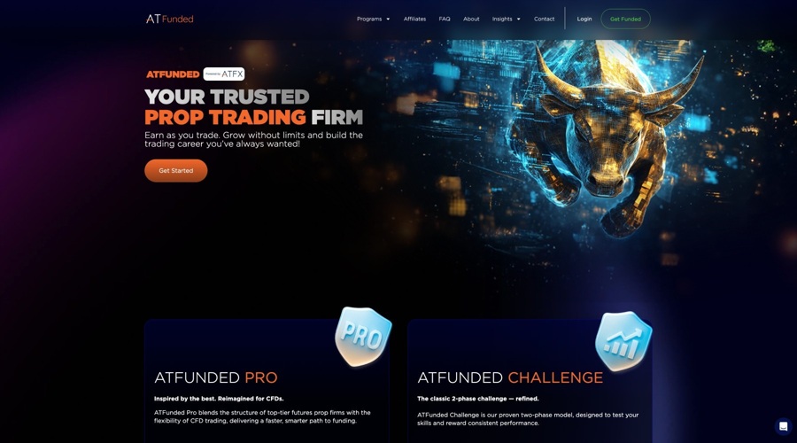 A screenshot of ATFunded homepage