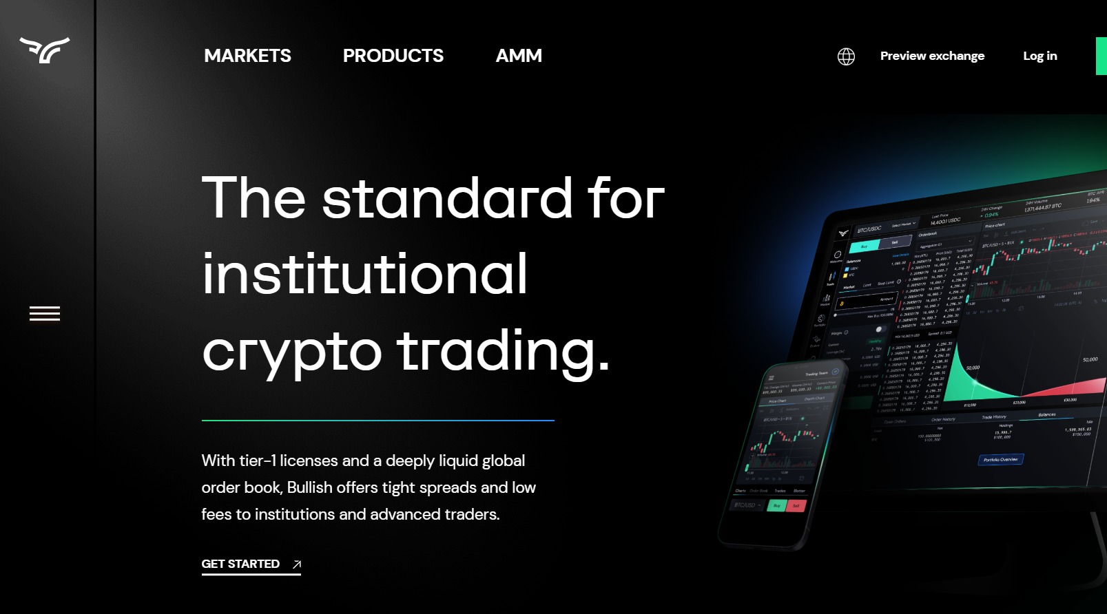 A screenshot of Bullish crypto exchange website