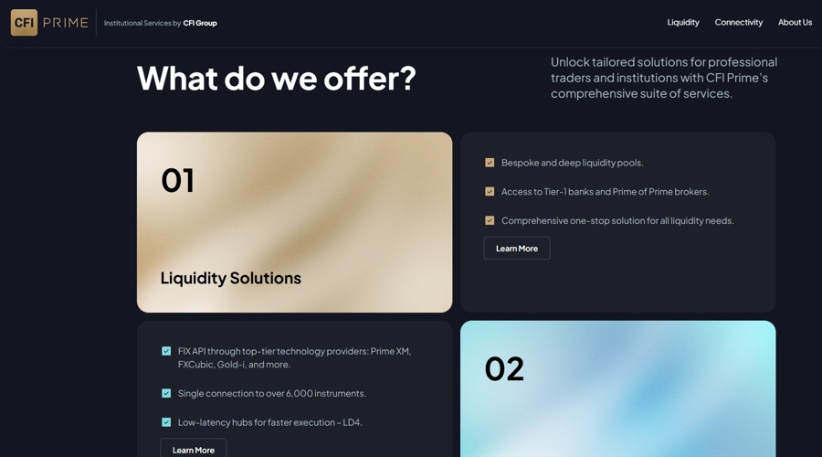 A screenshot of CFI Prime website