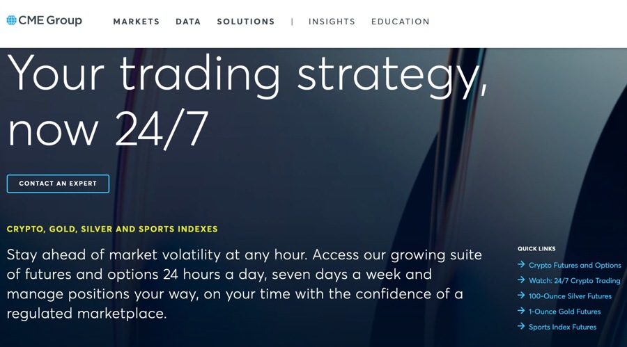 A screenshot of the CME website detailing its 24/7 offerings