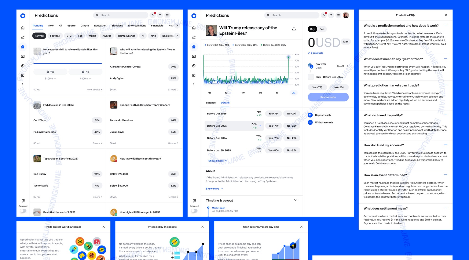 A screenshot of Coinbase’s prediction-markets platform shared by a researcher on X.