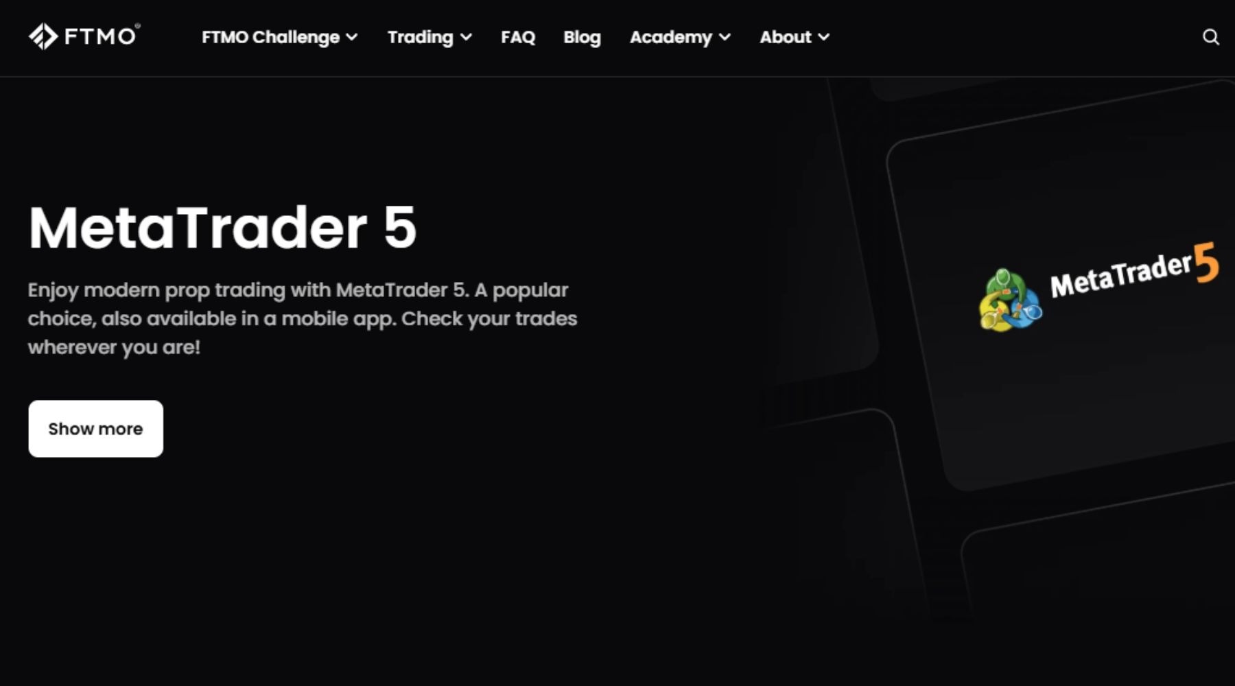 A screenshot of FTMO.OANDA.com (FTMO's US-specific website)