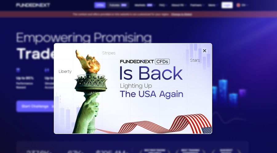 A screenshot of FundedNext's website