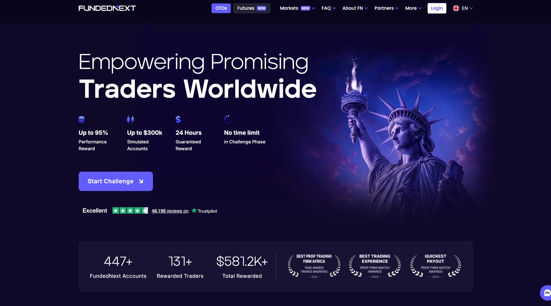 Captura del sitio web de FundedNext