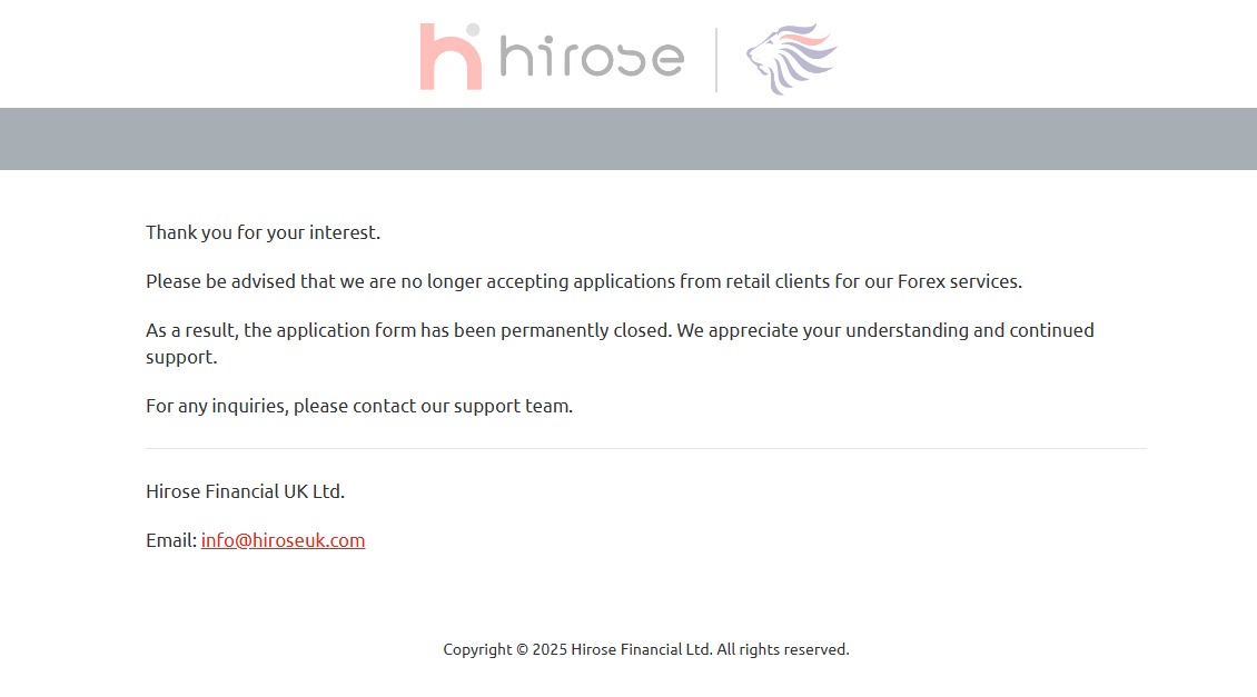 A screenshot of Hirose UK's new registration page