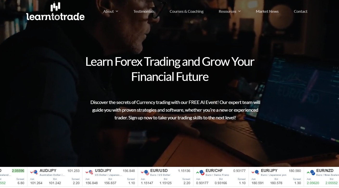 A screenshot of Learn to Trade's AU website