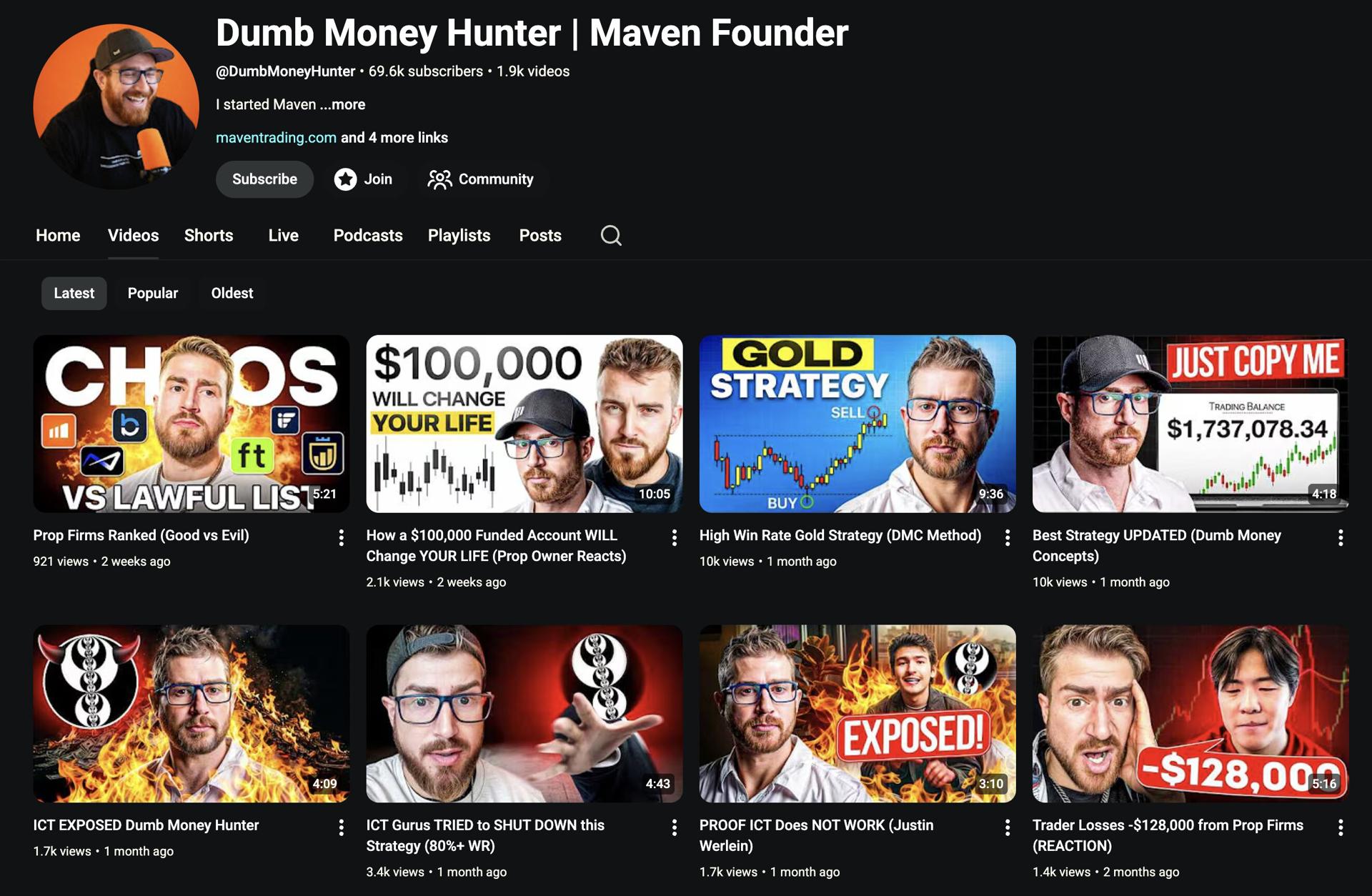 A screenshot of Maven's founder's YouTube chanel