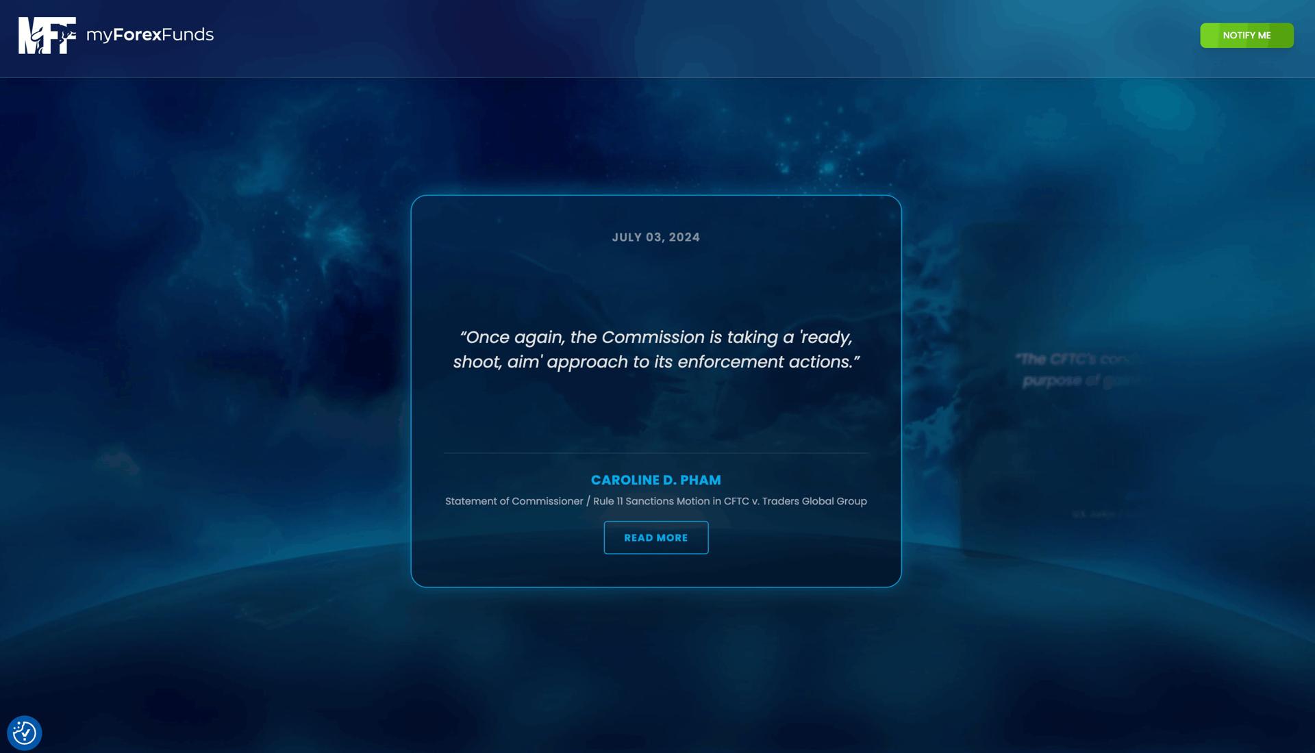 A screenshot of My Forex Funds current website