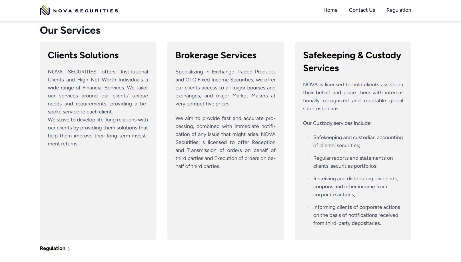 A screenshot of Nova Securities' website