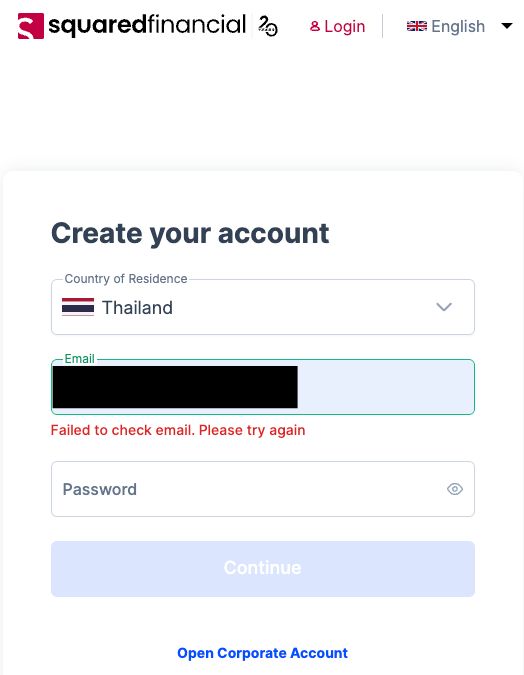 A screenshot of Squared Financial's onboarding page