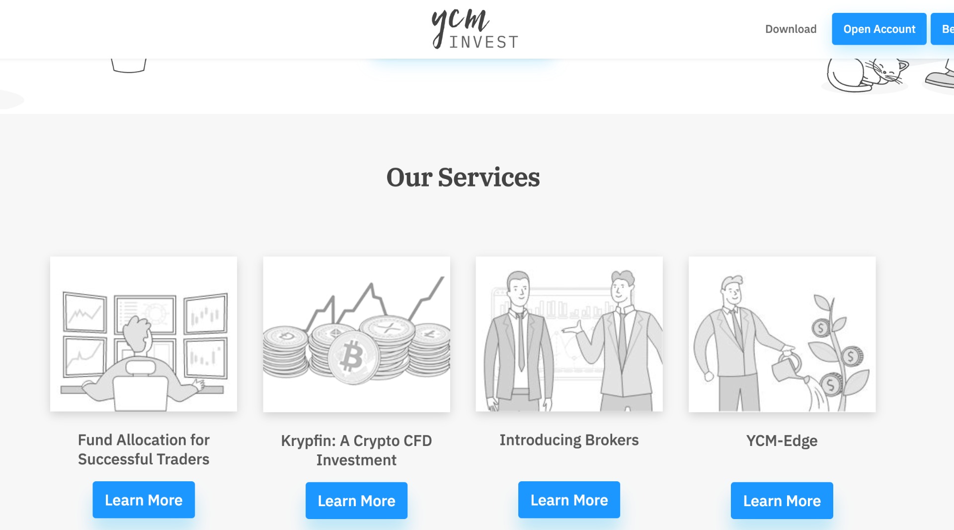 A screenshot of services offered by YCM-Invest