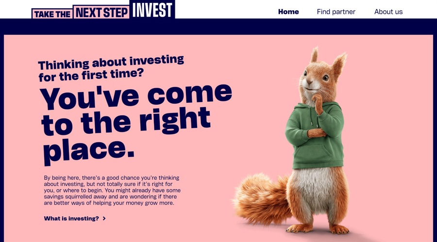 A screenshot of the "Take The Next Step Invest" campaign website