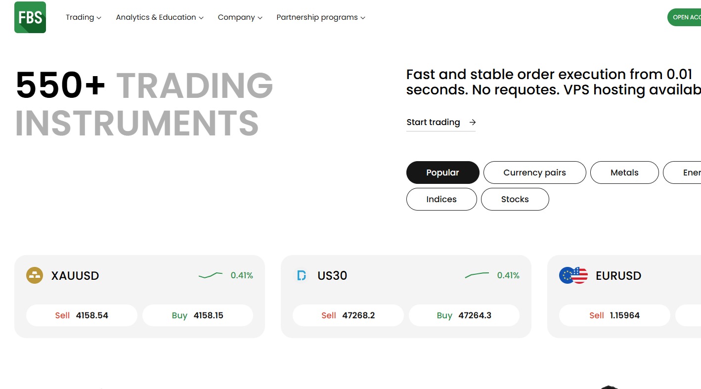 A screenshot of the FBS.com website