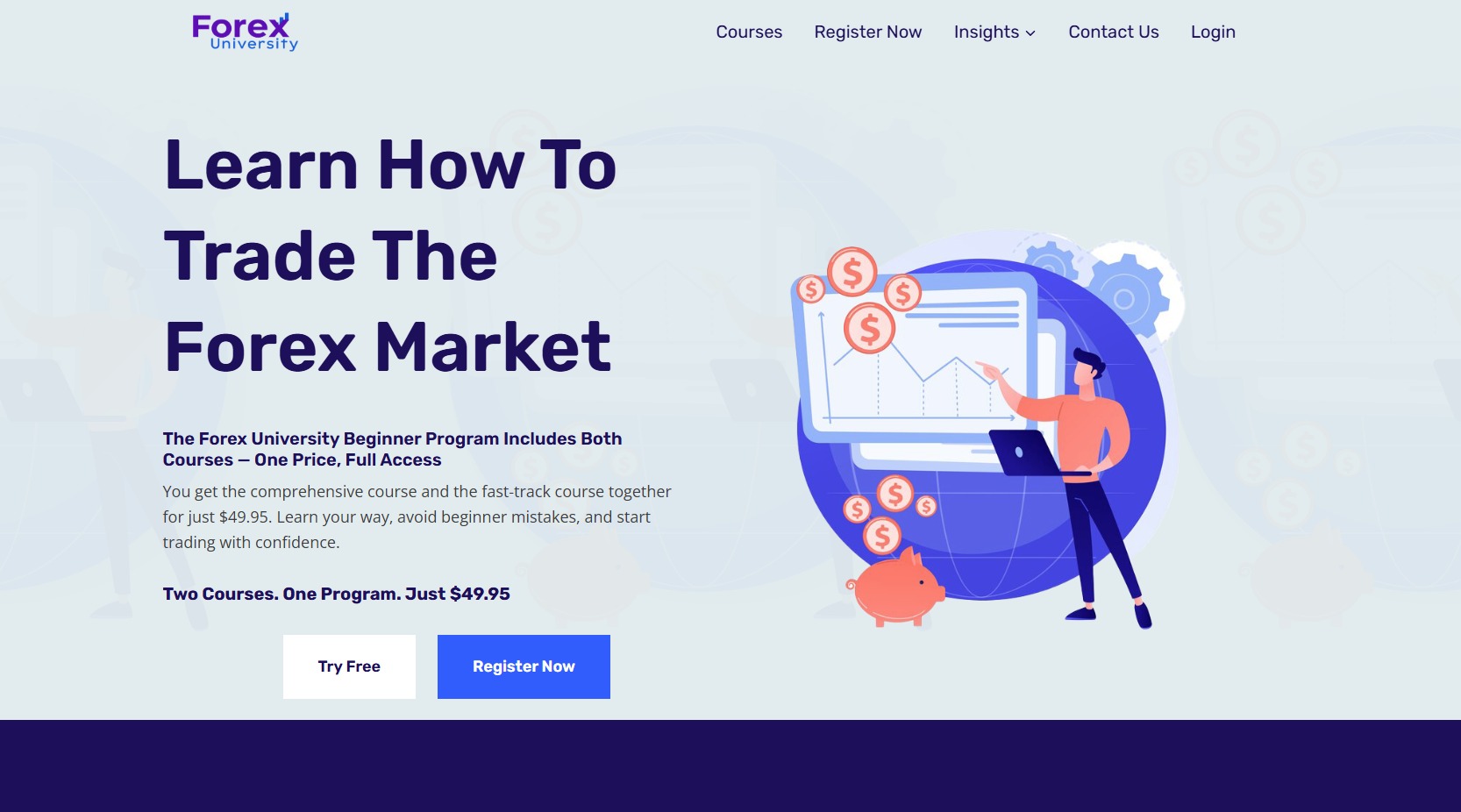 A screenshot of the Forex University homepage