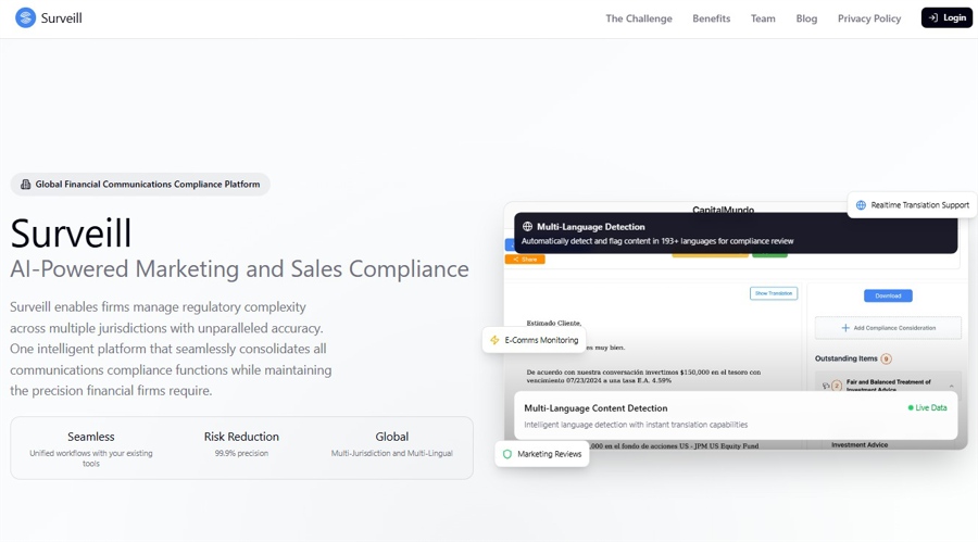 Captura de pantalla del sitio web de Surveill