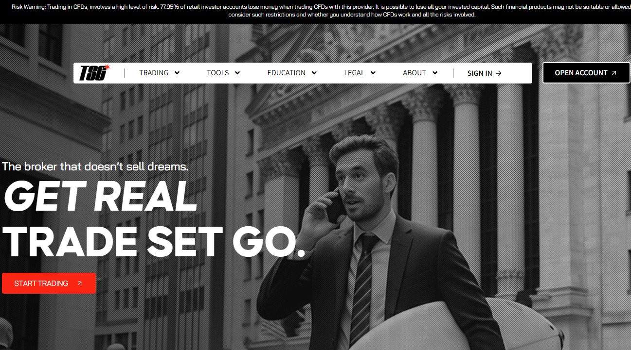 A screenshot of the TSG. website