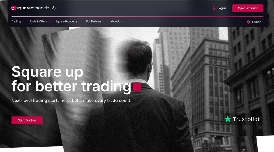 A screenshot of the homepage of Squared Financial