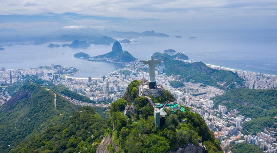 Aerial view of Christ the Redeemer in Rio De Janeiro, Brasil