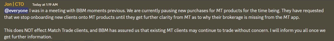 An announcement by Maven Trading's CTO on its official Discord server