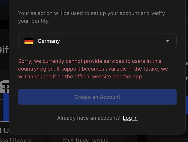 BingX restricts registrations from EU IP