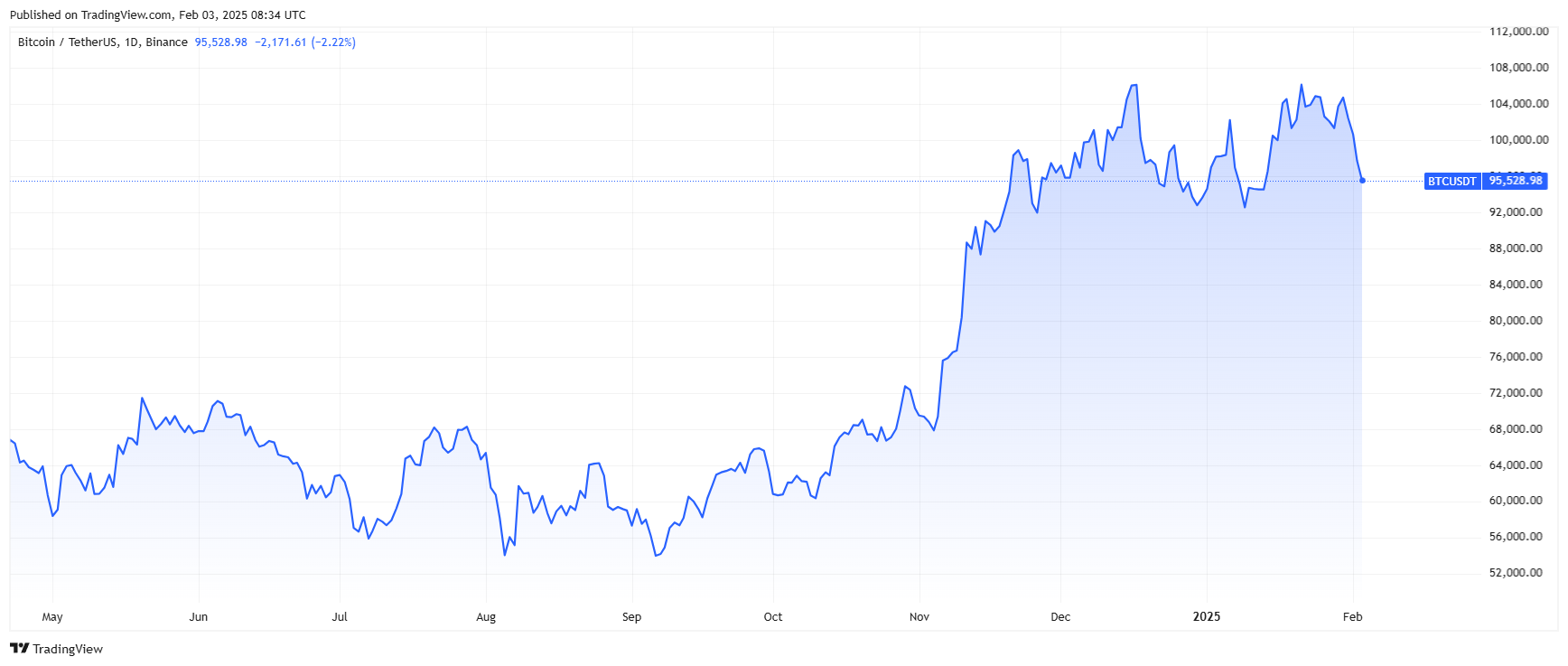 Bitcoin price recorded a strong decline on Monday. Source: Tradingview.com