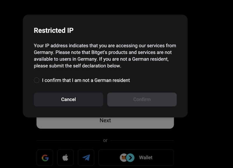 Bitget's registration flow