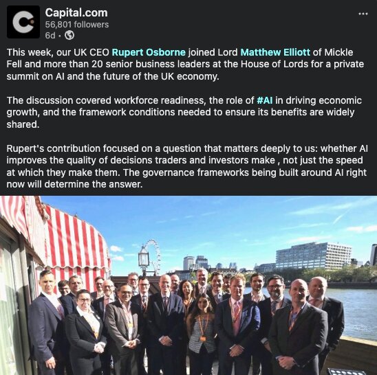 Capital.com's UK CEO Rupert Osborne and other business leaders at House of Lords to discuss AI