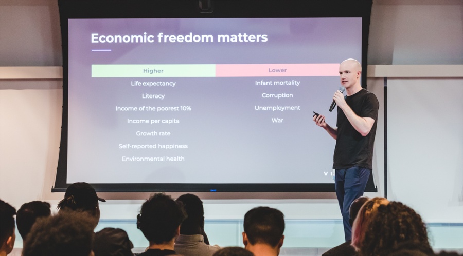 Coinbase CEO, Brian Armstrong, presenting (Photo: Coinbase)