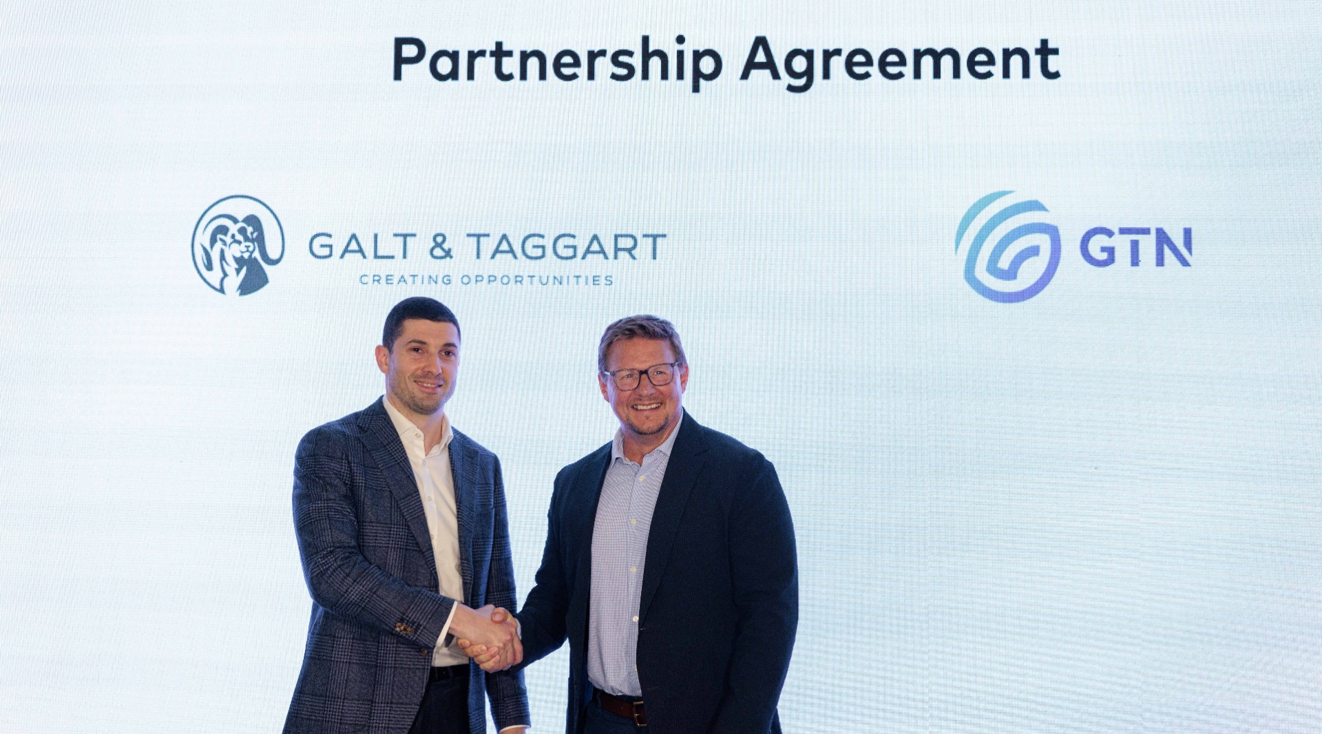 Damian Bunce, CEO of GTN Middle East (right), and Galt & Taggart’s CEO, Giorgi Kuprashvili
