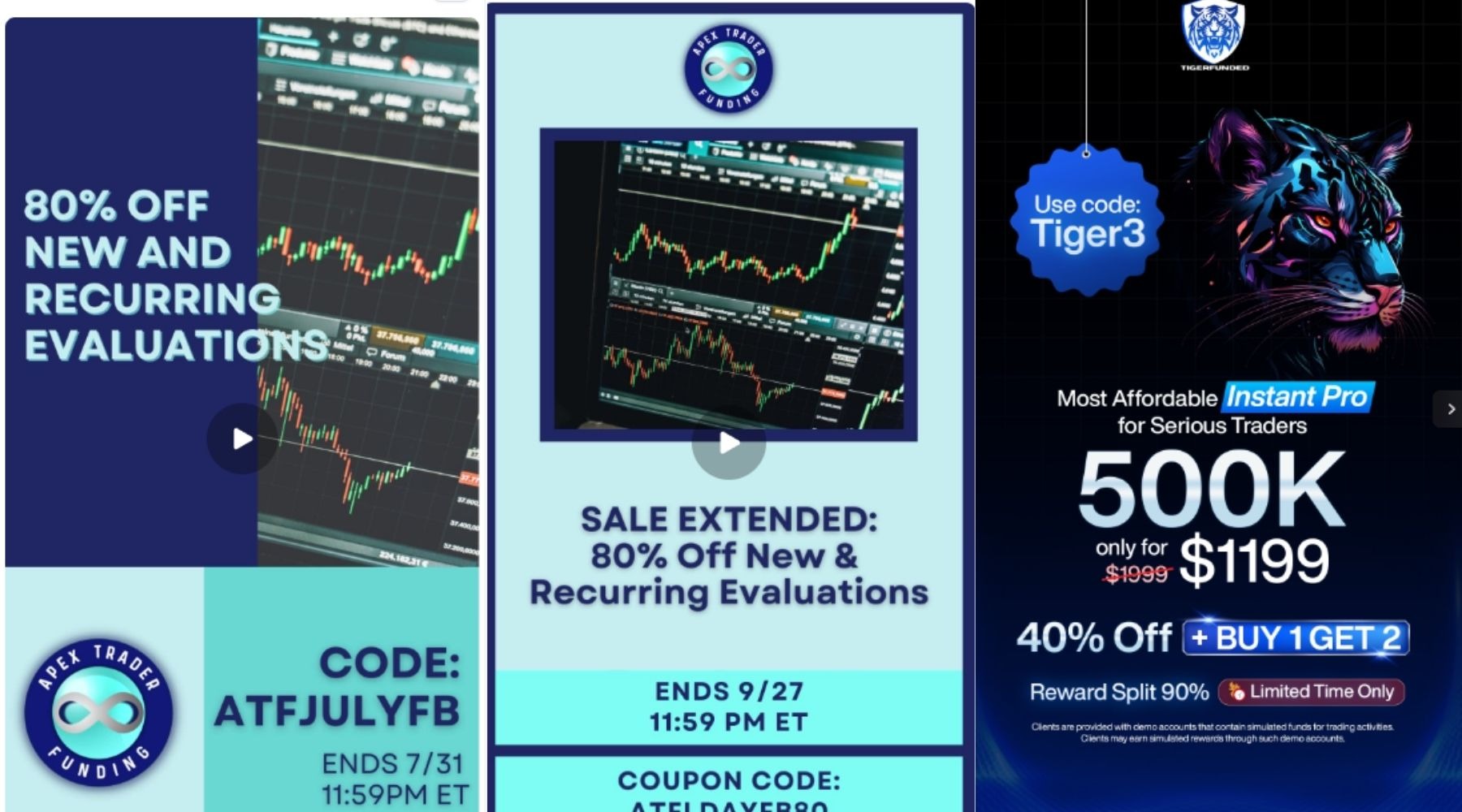 Discounts and coupons offered by several prop platforms