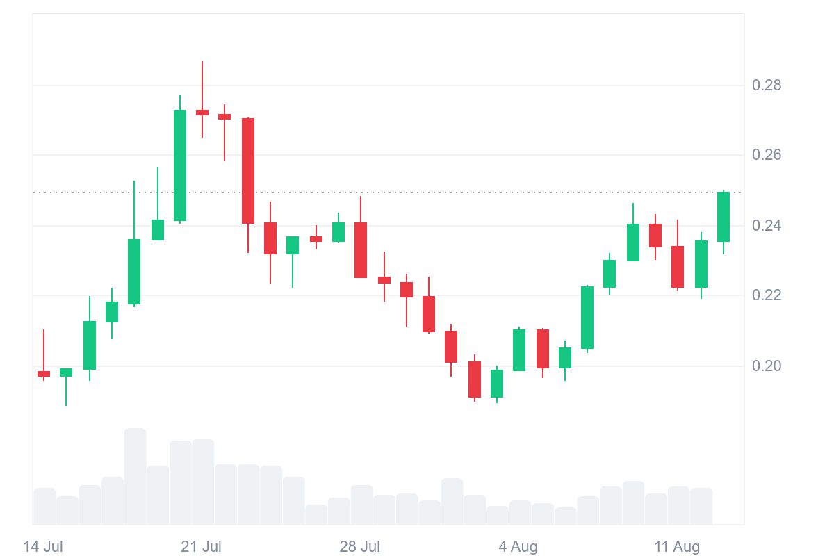 Dogecoin price today. Source: CoinMarketCap
