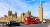 Double-decker buses and black cab with Big Ben and Houses of Parliament in London