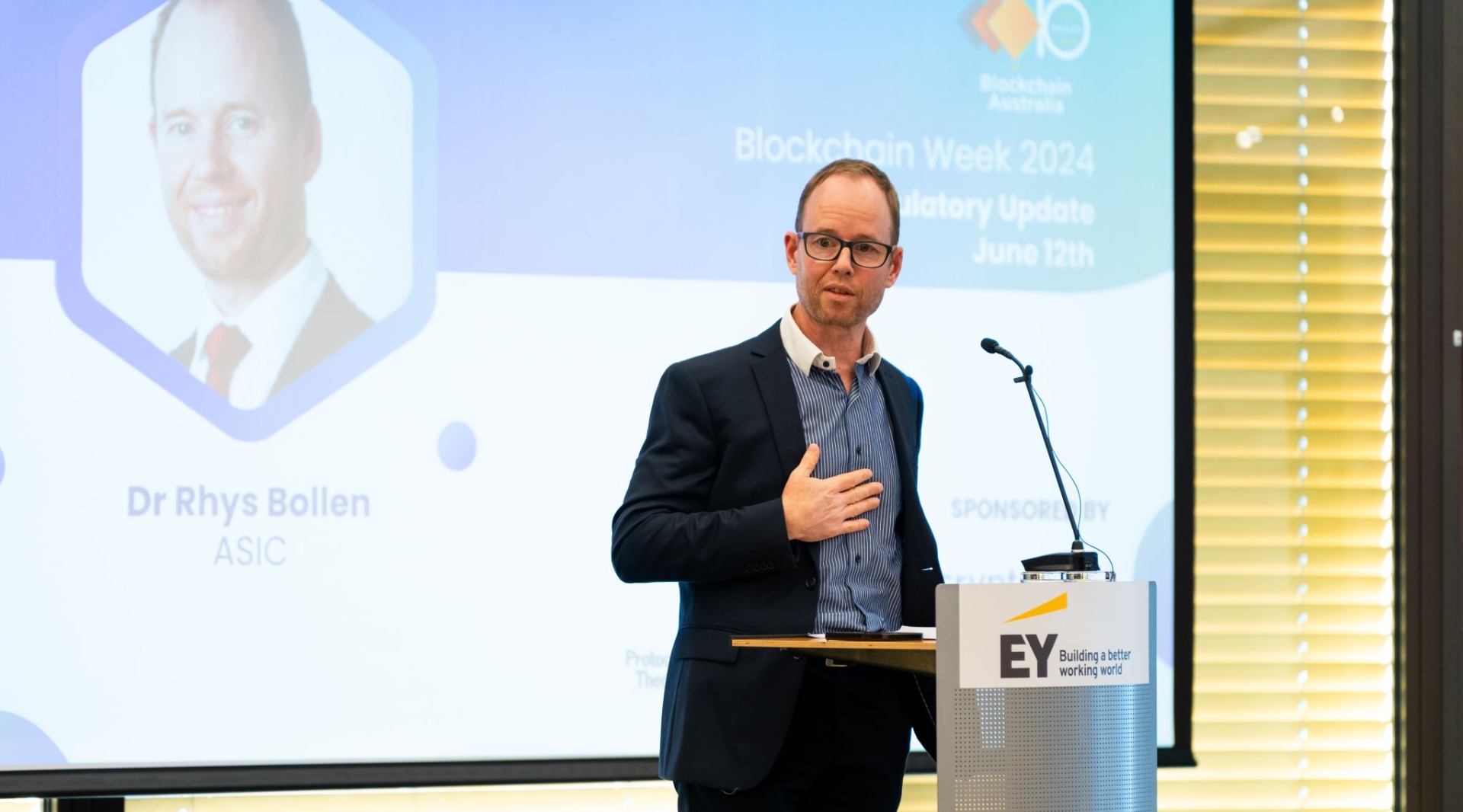 Dr Rhys Bollen, ASIC's Digital Assets Senior Executive Leader, speaking at Blockchain Week