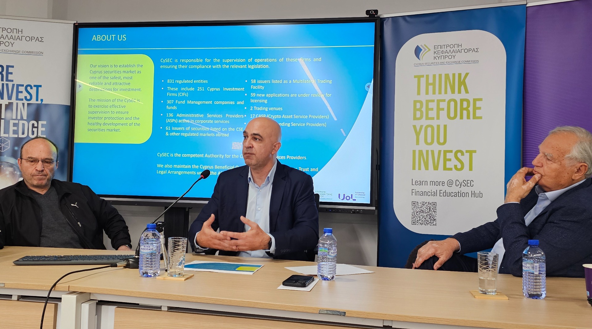 Dr. George Theocharides lecturing on financial literacy at University of Limassol