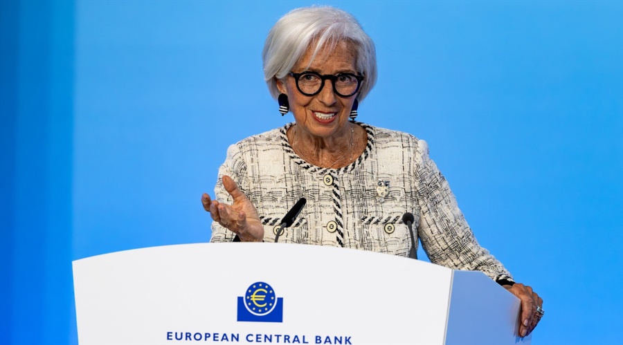 ECB President Christine Lagarde speaks during a press conference at the European Central Bank