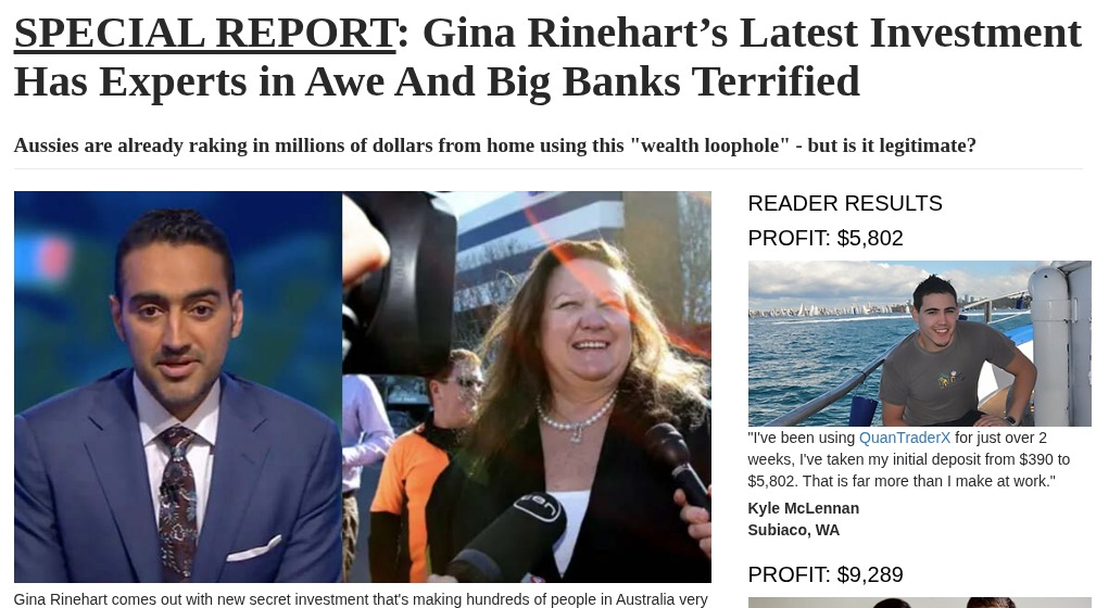 Example of fake celebrity finance endorsements. Source: ASIC