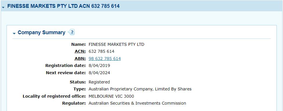 FinesseFX's ASIC registration