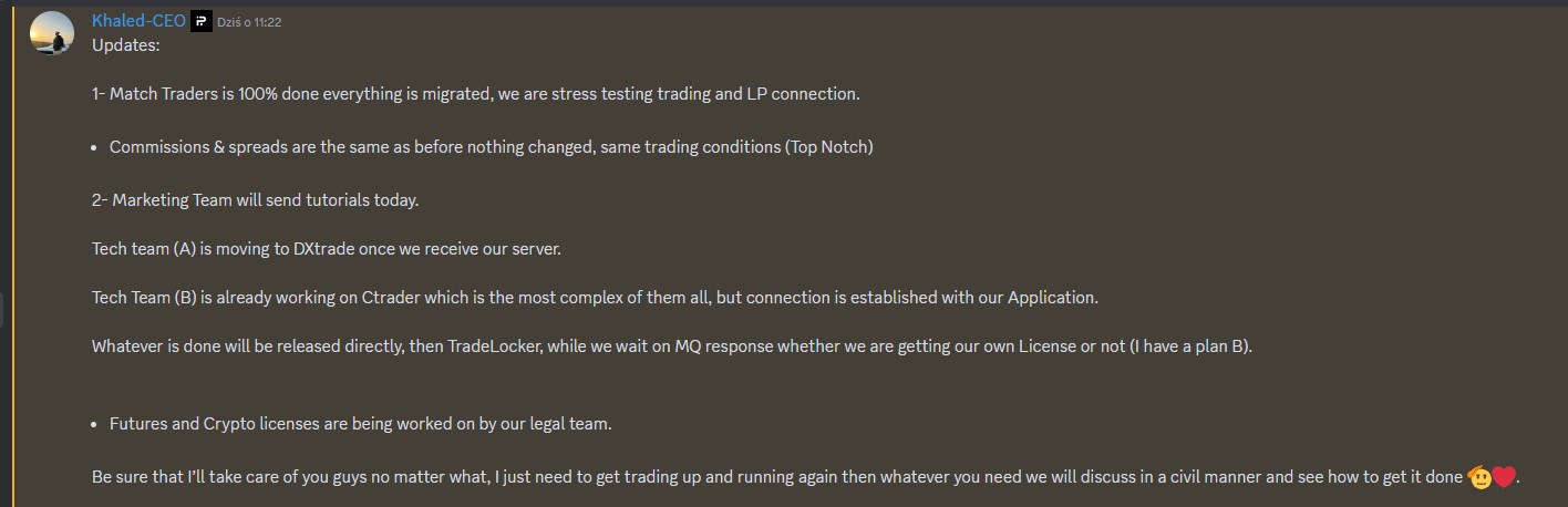 Funding Pips confirmed the migration from MQ is finished